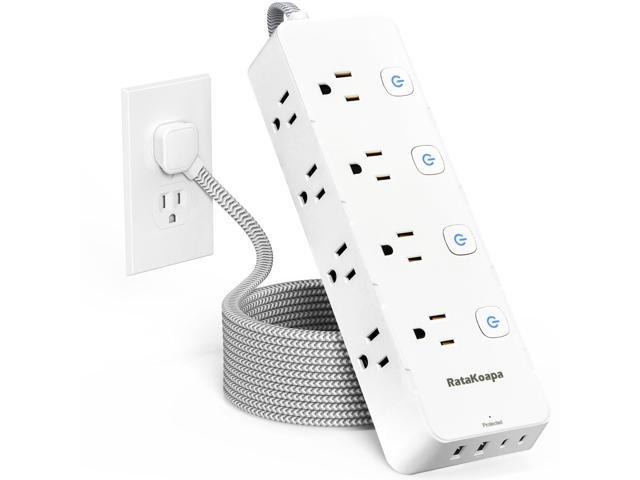 10 Ft Surge Protector Power Strip - 8 Widely AC Outlet 4 USB Ports(2 USB C), Flat Plug Extension Cord with Multiple Outlets, Individual Switches,...
