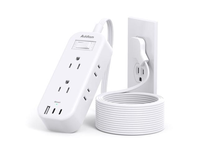 10Ft Extension Cord with Multiple Outlets, Flat Plug Power Strip Surge Protector Long Cord, Outlet Extender with 6 AC Outlets 3 USB (2 USB C),...