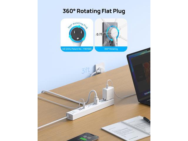 360° Rotating Plug Surge Protector Power Strip, Flat Plug Power Strip with 2 USB C and 2 USB A, 1440J Surge Protector, Wall Mountable, Flat...