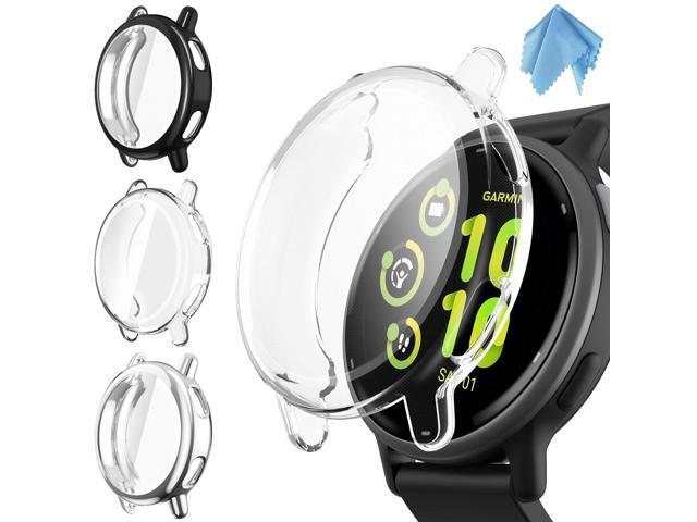 3 Packs Screen Protector Case Compatible with Vivoactive 5, Soft TPU Plated Bumper Full Cover Protective Cases Scratch-Proof, Black/Silver/Clear