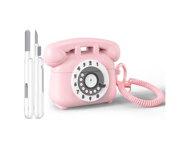 Case with Cleaner Kit, Retro Phone Design for 2th Generation Case Cover, Soft Silicone Shockproof Protective Case for Cases Cute (Pink)