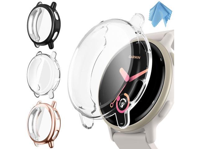 3 Packs Screen Protector Case Compatible with Vivoactive 5, Soft TPU Plated Bumper Full Cover Protective Cases Scratch-Proof, Black/Rose Gold/Clear