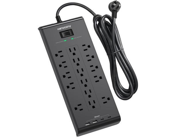 Extension Cord 15 Ft, Power Strip with 16 Outlets 4 USB Ports (2 USB C), 2700 Joules Heavy Duty Surge Protector, Flat Plug, Wall Mount for Home...