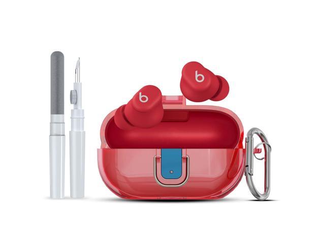 [Upgrade Secure Lock] Case Cover with Cleaner Kit, Clear TPU Shockproof Protective Cover Compatible with Charging Case with Carabiner-Clear Red