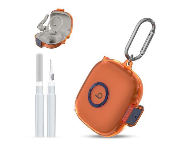 for Powerbeats Pro 2 Case Cover with Cleaner Kit, Clear TPU Shockproof Protective Cover with Charging Case with Carabiner-Clear Orange