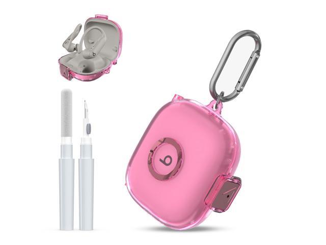 [Upgrade Secure Lock] Case Cover with Cleaner Kit, Clear TPU Shockproof Protective Cover with Charging Case with Carabiner-Clear Pink