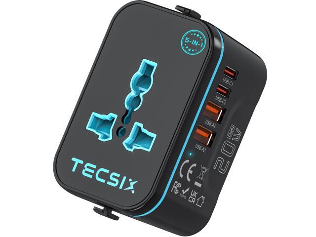 Travel Adapter Worldwide PD 20W, International Power Adapter Fast Charging with 2 USB C, 2 USB A Multi Outlets, Gan Travel Plug Adaptor for EU US...