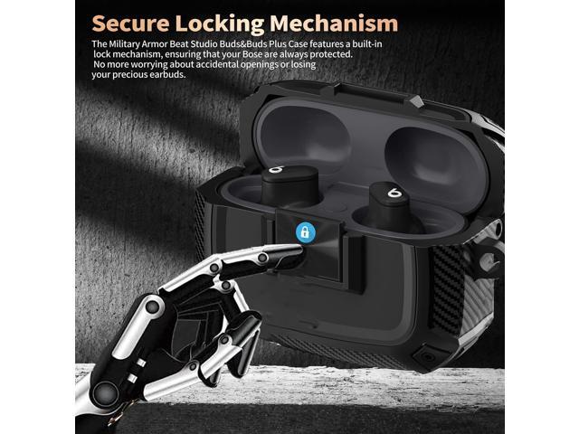 for Studio Buds/Bud + Case Cover with Lock Clip 2021/2023, Rugged Shockproof Protective Hard Skin with Carabiner & Cleaner Pen Men Women for Studio...