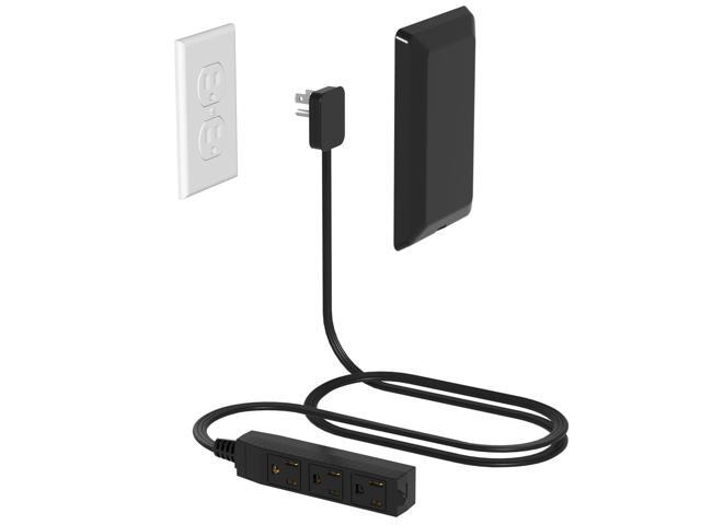 Flat Plug Power Strip Wall Outlet, 3 AC Outlets, Ultra Thin Extension Cord, Multi Socket Extender for Home Office, Dorm Room Essentials (Black 3ft)
