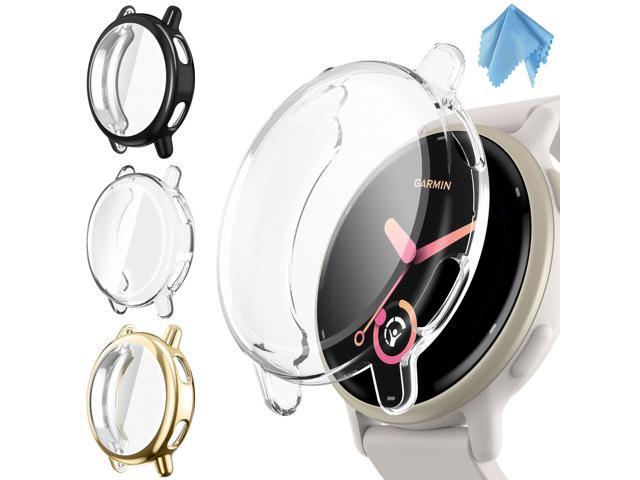 3 Packs Screen Protector Case Compatible with Vivoactive 5, Soft TPU Plated Bumper Full Cover Protective Cases Scratch-Proof, Black/Gold/Clear