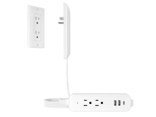 Flat Socket Extension Cord 3 FT Surge Protector Power Strip with 2 AC Outlets 1 USB C and 2 USB A Ports, Multiple Wall Outlet Extender Suitable for...