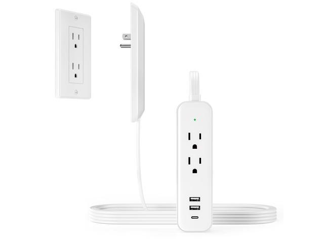 Flat Socket Extension Cord 5 FT Surge Protector Power Strip with 2 AC Outlets 1 USB C and 2 USB A Ports, Multiple Wall Outlet Extender Suitable for...