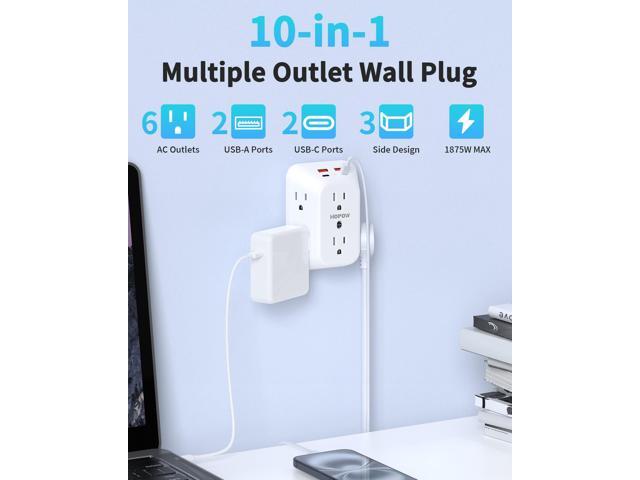 Outlet Extender Surge Protector, 6 Outlet Splitter with 4 USB Ports (2 USB C), USB Wall Charger, 3-Sided 1050J Multi Plug Wall Outlet, Wall Mount...