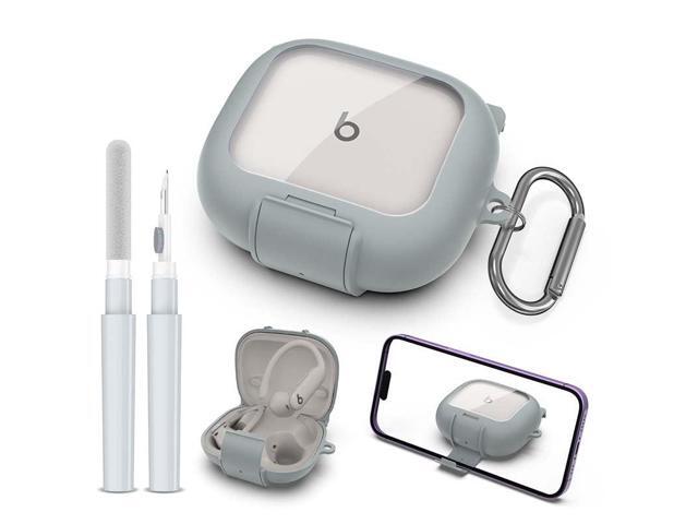 Protective Cover for Case with Secure Lock & Phone Stand, Shockproof Protection Clear Case Compatible with Earbuds with Cleaner Kit & Keychain (Grey)