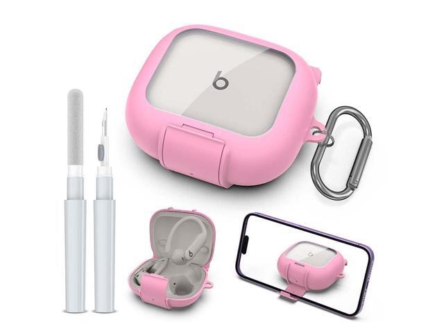 Case for Powerbeats Pro 2 with Phone Stand, Shockproof Protection Cover Compatible with Earbuds Clear Case with Cleaner Kit & Keychain (Pink)