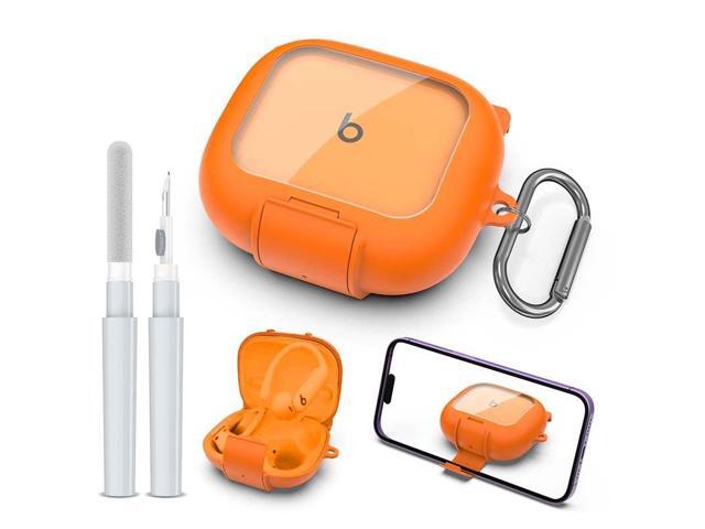 Secure Lock Case for 2 with Phone Stand, Shockproof Protection Cover Compatible with Earbuds Clear Case with Cleaner Kit & Keychain (Orange)