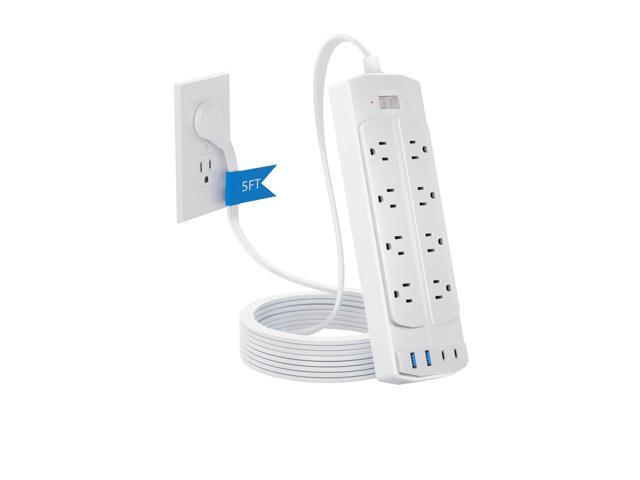 Surge Protector Power Strip, Flat Plug Extension Cord with 8 AC Outlets & 4 USB Ports (2 USB-C), 5 FT Power Cord, 1200 Joules, Wall Mount, Desk...