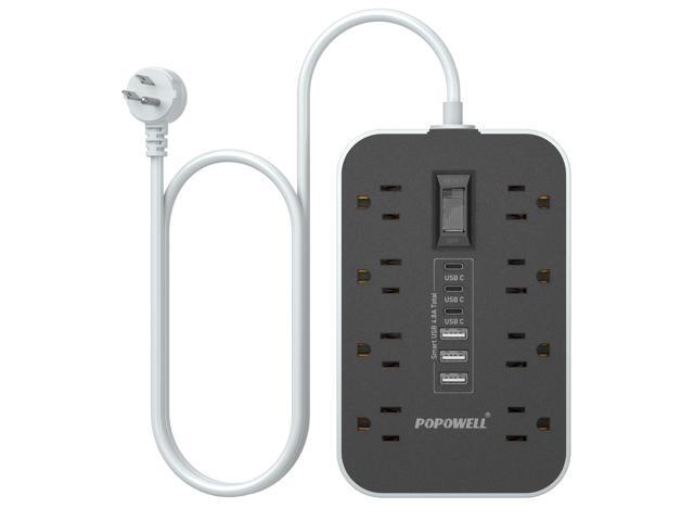 Power Strip - 14 Guage Heavy Duty Extension Cord, 24in, 8 AC Outlet & 6 USB Ports 4.8A USB Charging Station, 1080J, High Wattage for Microwave,...