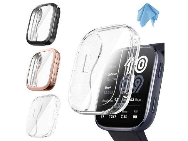 3 Packs Screen Protector Case Compatible with Amazfit Bip 6, Soft TPU Plated Bumper Full Protective Cover Cases Scratch-Proof, Black/Clear/Rose Gold