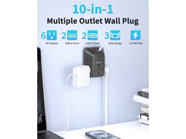 USB Wall Charger Surge Protector, 6 Outlet Extender with 4 USB Charging Ports (2 USB C), 3-Sided 1050J Multi Plug Wall Outlet, Wall Mount for Home...