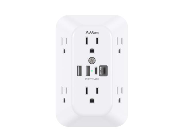 Surge Protector Outlet Extender, 6-Outlet Splitter with 4 USB Wall Charger(PD 20W), Multi Plug Wall Outlet 1800J Power Strip for Home Office Dorm...