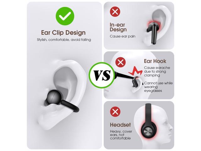 Clip On Earbuds Wireless Bluetooth 6.0, Open Ear Headphones with 50H Battery 10-Min Quick Charge, Featherlight C-Shaped Hook, Secure Fit for...