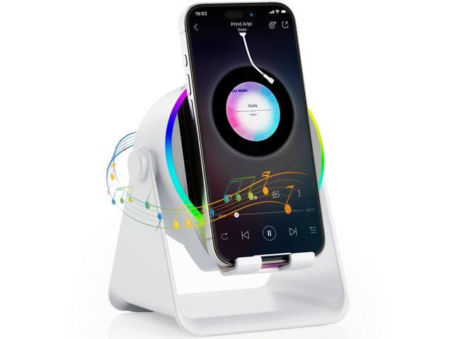 Wireless Induction Speaker, 5 in 1 Bluetooth Speaker, 360° Rotation Cell Phone Stand with Ambient Light Compatible with iPhone iPad Android Tablet,...