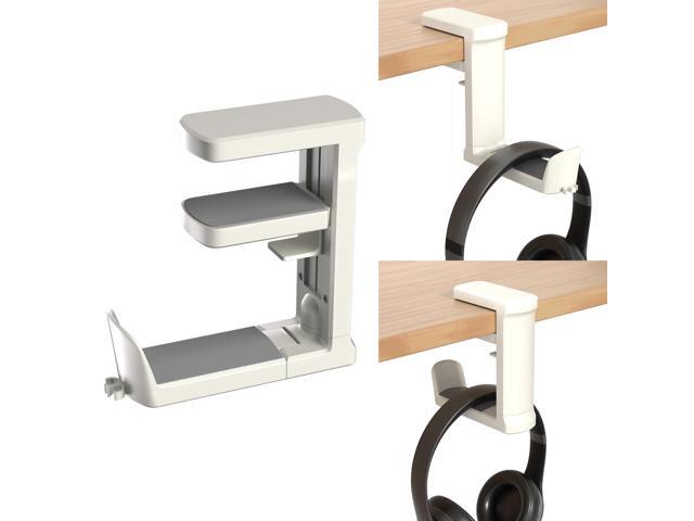 Adjustable Clamp-on Headphone Holder, Under Desk Gaming Headset Holder Mount Hook with Rotating Clamp (White)