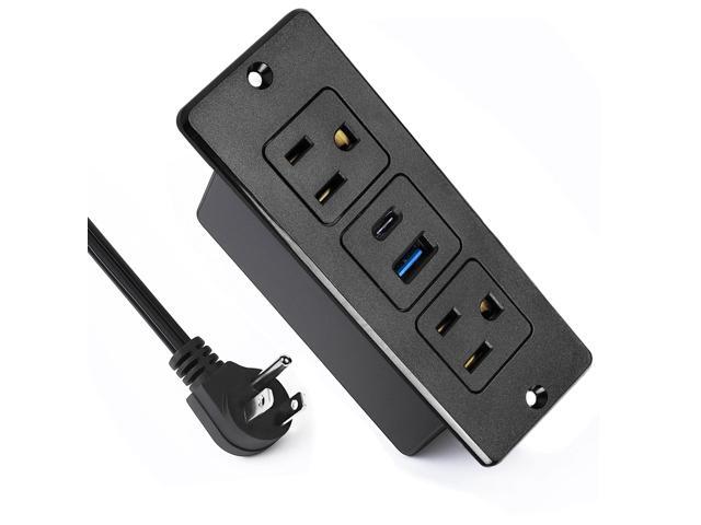 20W Recessed Power Strip, 2 AC Outlets + 1 USB-C + 1 USB-A Ports, 6ft Cord, Space Saving Furniture Outlet for Desk/Bedside/Kitchen/Drawer (18W...