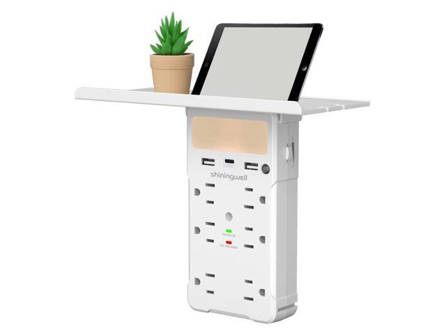 Wall Outlet Extender with Shelf and Night Light, Surge Protector with 3 USB Ports (2A+1C) and 6 AC Outlets, Multi Plug Power Strip Electric Outlet...