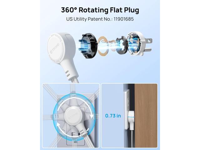 360° Rotating Flat Plug Power Strip, 3FT Extension Cord with 4 USB Ports, 4 Wide Spaced AC Outlets, Wall Mount, 900J Surge Protector for Office...