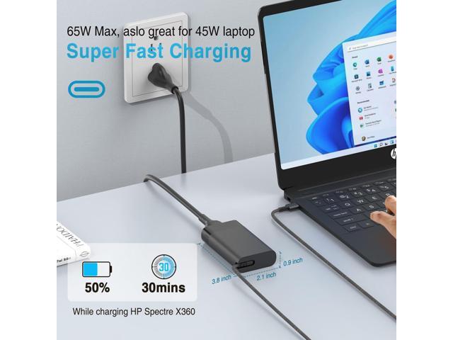 Laptop Charger for Spectre Envy Elite EliteBook X360 X2 2-in-1 Chromebook Pavilion Dragonfly, New Slim 65W 45W USB C Charger 10FT, Universal Type C...