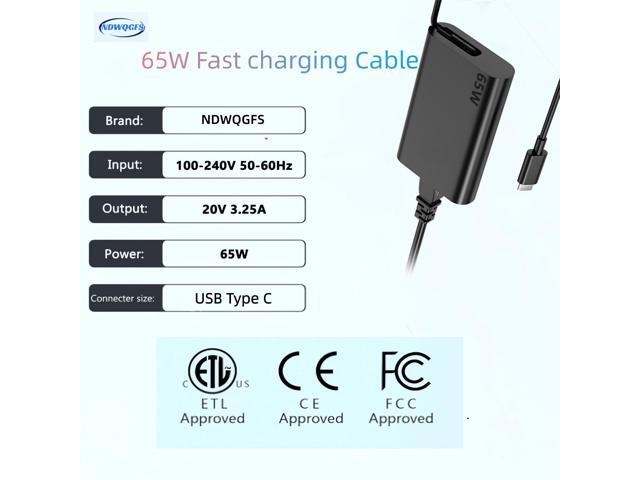 New Slim 65W USB C Laptop Charger for Laptop Computer Type C Fast Charging Power Cord Ac Adapter for T14 T15 X1 Carbon Gen 12 7i/9i Chromebook 500e...