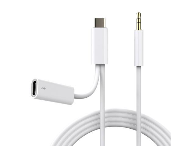 2-in-1 USB-C to 3.5mm Male Aux Cord[No Buzzy], Type-C to Auxiliary Audio Cable with Charging Port Compatible with Car Stereo, Speaker, Headphones