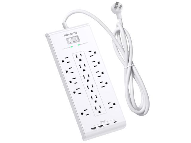 Surge Protector Power Strip 10 Ft, 16 Outlets 4 USB Ports(2 USB C), Flat Plug Heavy Duty Extension Cord, 2700 Joules, Wall Mount for Home Office,...