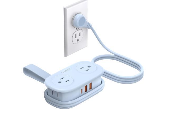 Blue Travel Power Strip PD20W with 4 AC Outlets 3 USB Ports (1 USB-C), 4FT Flat Plug Extension Cord, Compact Portable Design for Business Travel,...