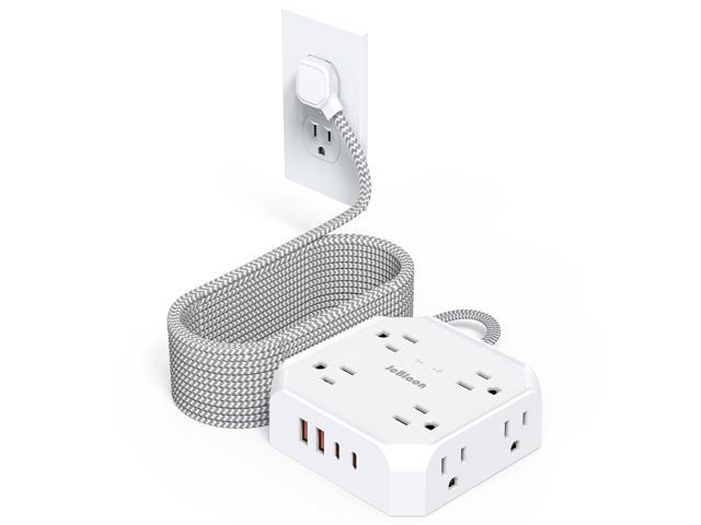 Flat Plug Power Strip, 10Ft Extension Cord with Multiple Outlets, 8 Outlet Splitter with 4 USB(2 USB C) Ports, Desk Charging Station for Home,...