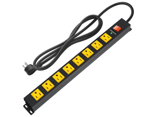 Metal 8 Outlet Mountable Power Strip with 1200J Surge Protector, Wall Mount Heavy Duty Long Power Strip, Wide Spaced Outlet with Switch, 6FT Cord