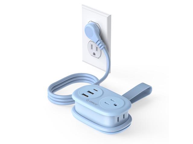 Pocket Power Strip for Travel, 5 in 1 Extension Cord with 2 AC Outlets 2 USB-A and 1 USB-C Ports, 3.7 ft Flat Plug Wrapped Around Power Strip for...