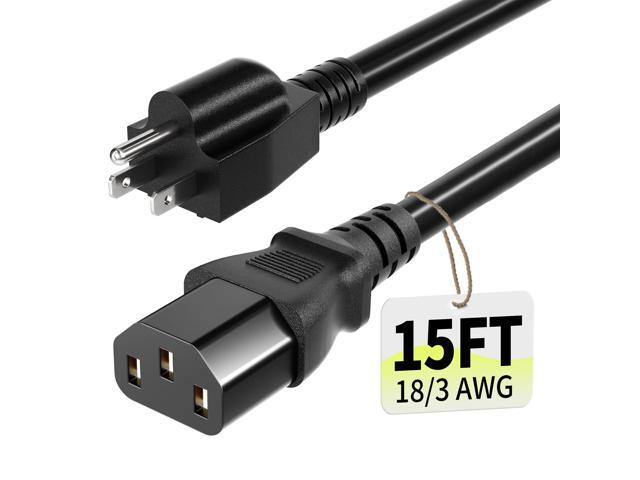 3 Prong AC Power Cord Cable 15ft 10 Amps 125 Volts 18AWG, NEMA 5-15P to C13, Black PC Power Cable for TV, Computer, Monitor, Printer, PlayStation -...