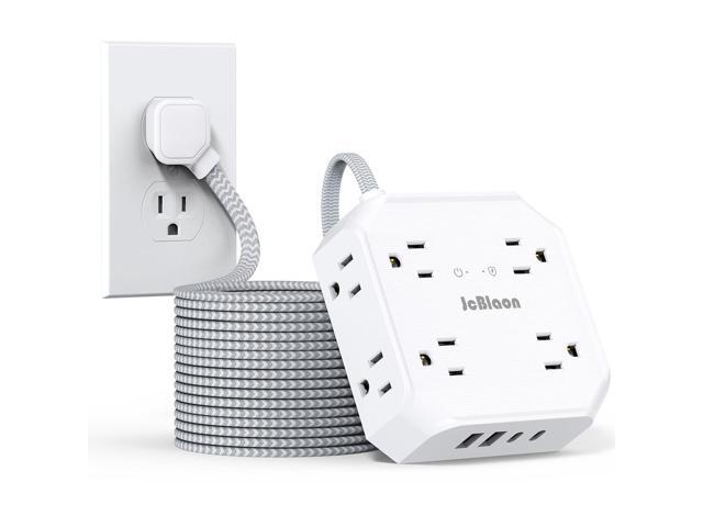 Multiple Outlets Surge Protector Power Strip, 15ft Braided Long Extension Cord with 4 USB Charging Ports (2 USB C) Flat Wall Plug Outlet Heavy Duty...