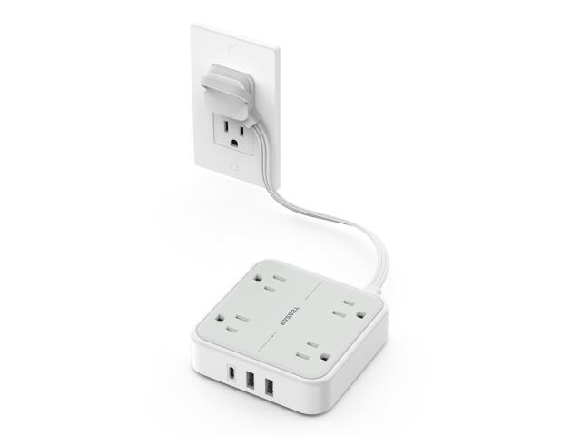 Short Extension Cord, 1 Ft Ring Pull Surge Protector Power Strip with Multiple Outlets, 3 USB (1 USB C) 4 Outlets, 900J Surge Protection, Desktop...