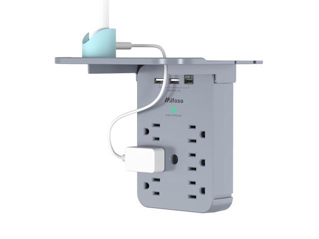 Wall Outlet Extender - Surge Protector 6 AC Outlets Multi Plug Outlet with Shelf, 2 USB and USB C Charging Ports Wall Plug Expander, USB Wall...