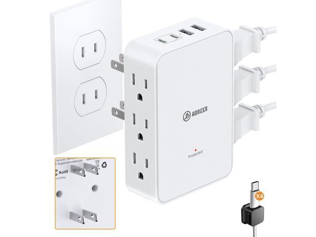 2 Prong to 3 Prong Outlet Adapter, 6 AC Side Outlets, PD 20W USB C, 2 Prong Power Strip with 4 Cable Clips, Multi Plug Outlet Splitter, Polarized...