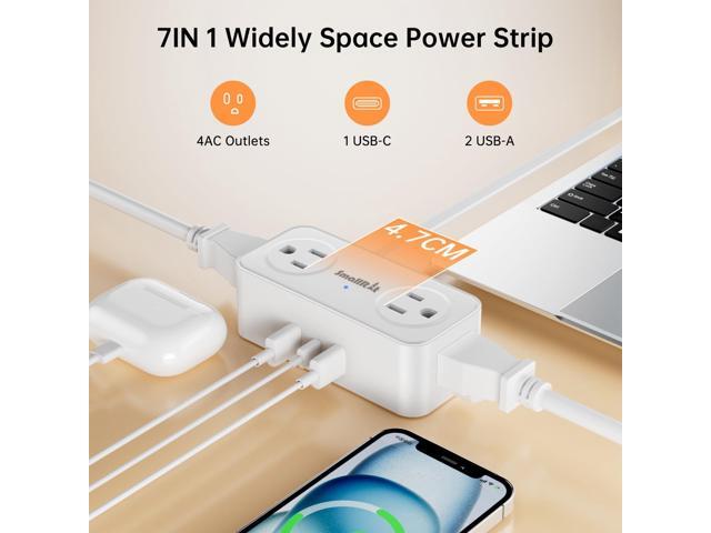 6.5Ft Power Strip with Surge Protector, 4 Outlets 3 USB Ports Extension Cord, Flat Plug Charging Station for Home Office Desk & College Dorm...