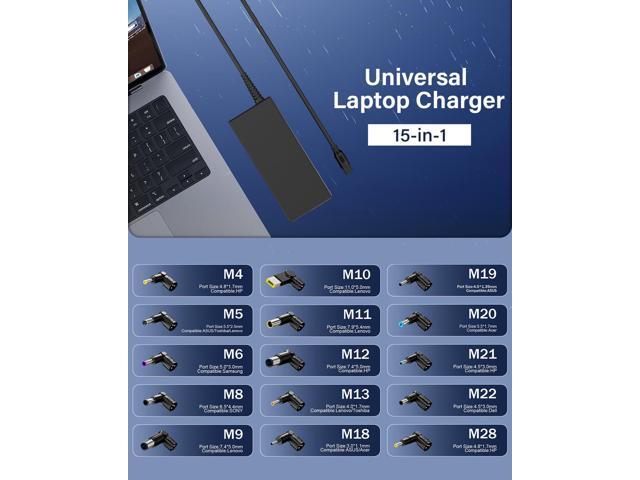 90W Universal Laptop Charger Compatible with AC Adapter Notebook Ultrabook Chromebook Power Supply Cord with 15 Tips