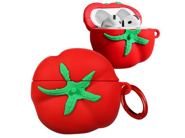 Soft Silicone Protective Case for Airpods 4th Generation 2024 Cover with Keychain - Cute Funny Unique Kawaii 3D Cartoon Tomato Design for Women...