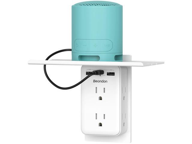 Wall Outlet Extender with Shelf, 2 to 3 Prong Outlet Adapter with 6 AC Outlets and 3 USB Ports(1 USB-C), 3-Sided Power Strip for Non-Grounded...