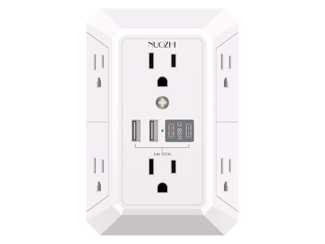 Outlet Extender Surge Protector - 6 Outlet Splitter with 4 USB Ports(2 USB-C), Multi Plug Wall Outlet 1680J Power Strip for Home Office Dorm Room...