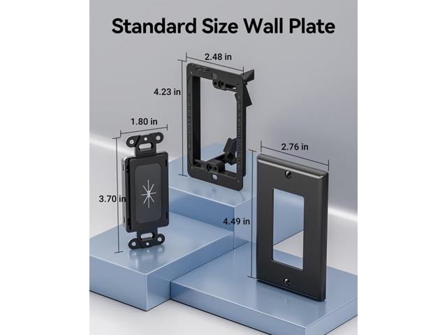 Wall Plate Cable Pass Through with Mounting Bracket, Single Gang Black Flexible Rubber Opening Cable Outlet Cover for Low Voltage Cables, Wall...